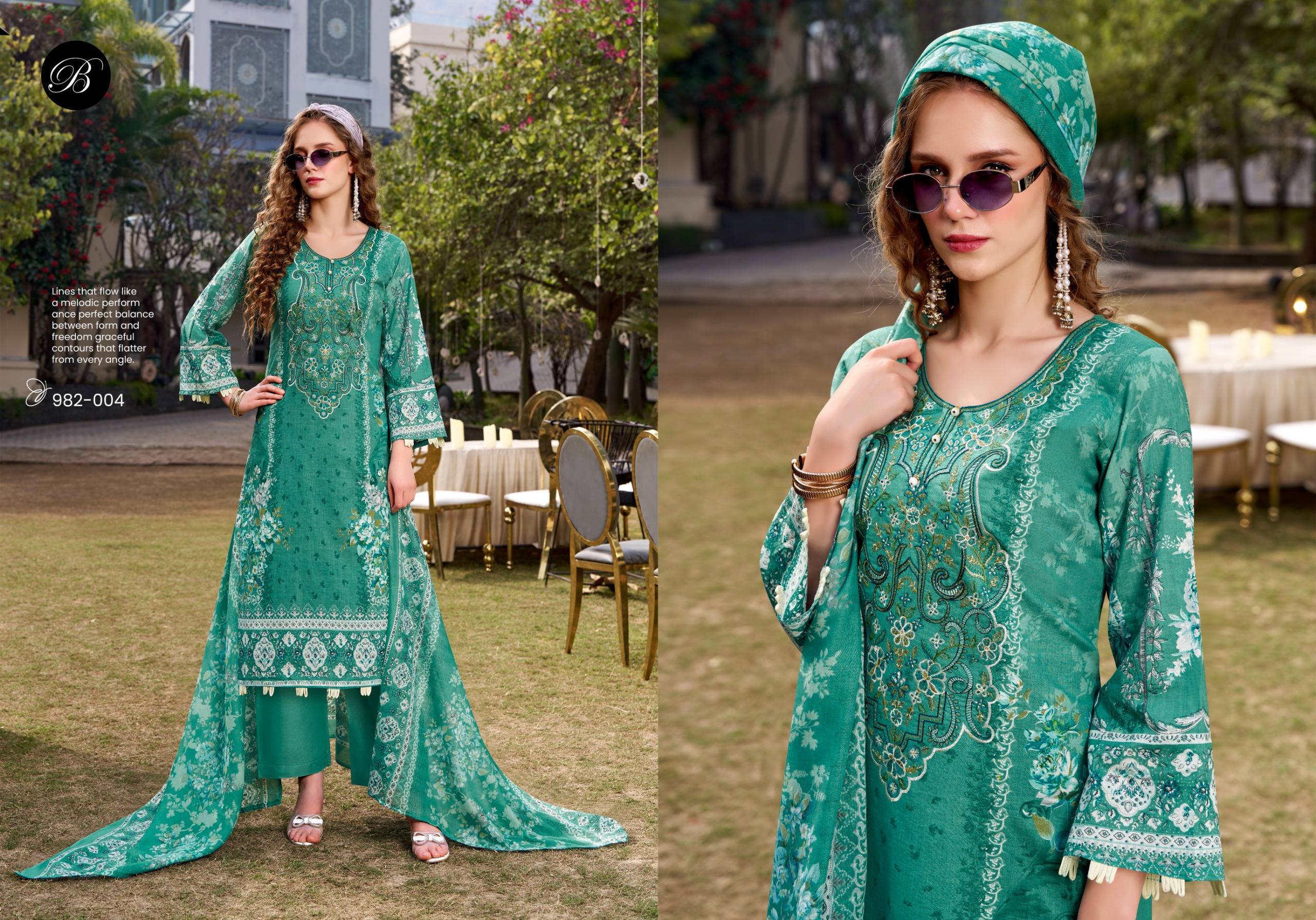 NAIRA VOL-144 BY BelliZa 982-001 TO 982-008 SERIES Pakistani Stylish Embroidered Pure Cotton Dresses At Wholesale Price